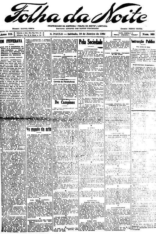 Primeira Página da Folha da Noite de 19 de janeiro de 1924 