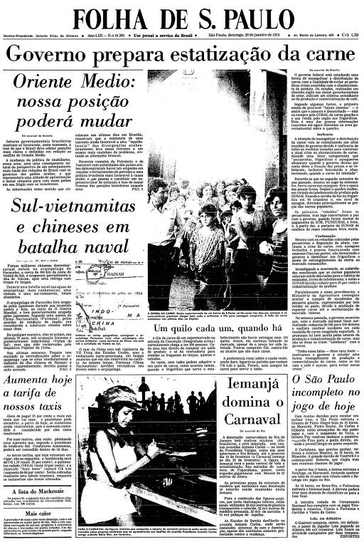 Primeira Página da Folha de 20 de janeiro de 1974