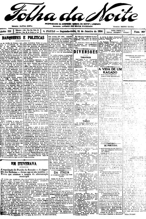Primeira Página da Folha da Noite de 21 de janeiro de 1924