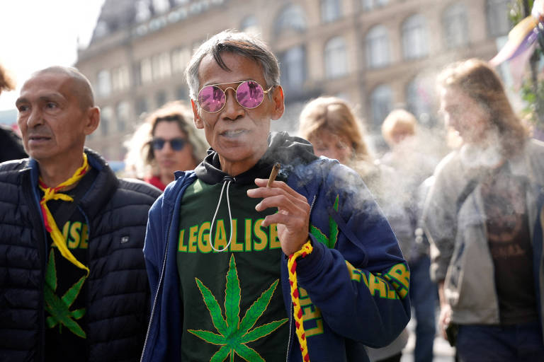Protesto pela legalização da maconha, em Copenhague 