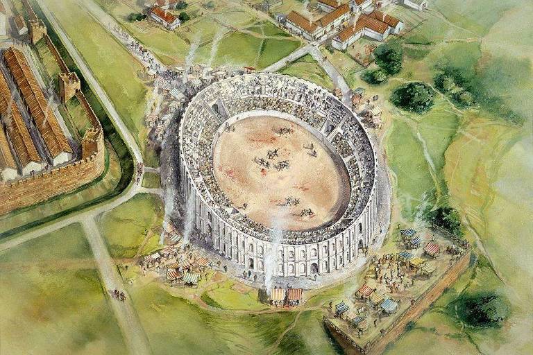 Ilustração do anfiteatro romano em Chester