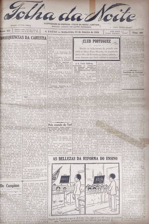 Primeira Página da Folha da Noite de 25 de janeiro de 1924