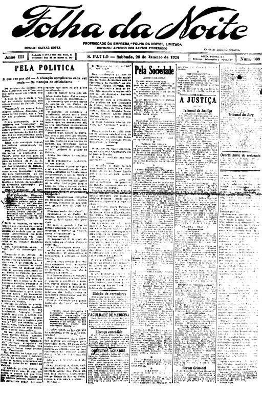 Primeira Página da Folha da Noite de 26 de dezembro de 1924