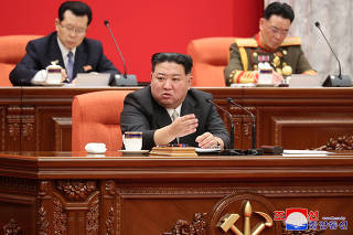 North Korean leader Kim Jong Un attends the 8th Plenary Meeting of the 8th Central Committee of the Workers' Party of Korea, in Pyongyang