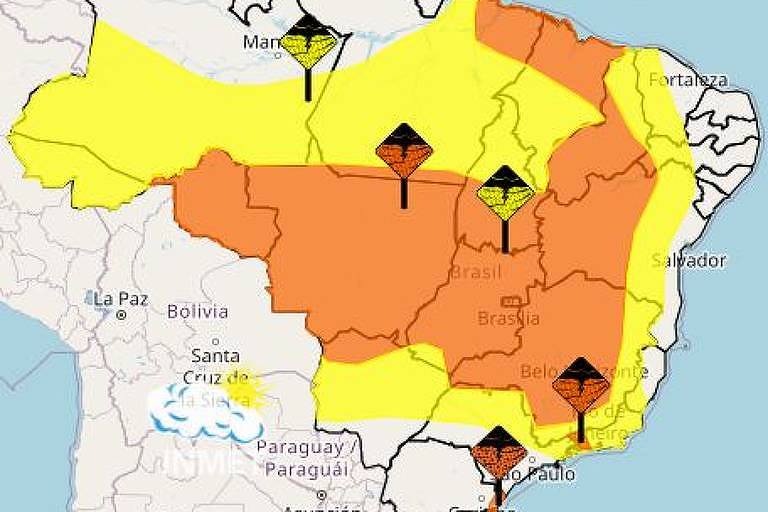 Mapa do Brasil com pintura em laranja em Minas Gerais e parte do Rio de Janeiro e do Nordeste