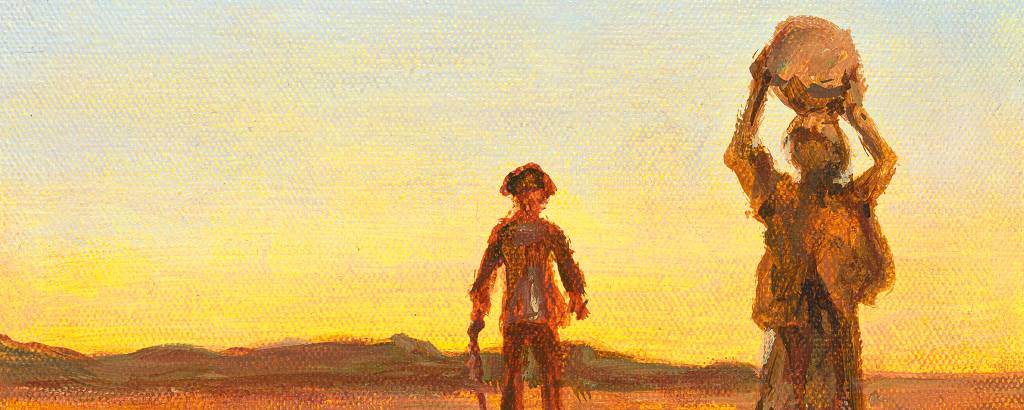pintura dos personagens do romance vidas secas andando no sertão