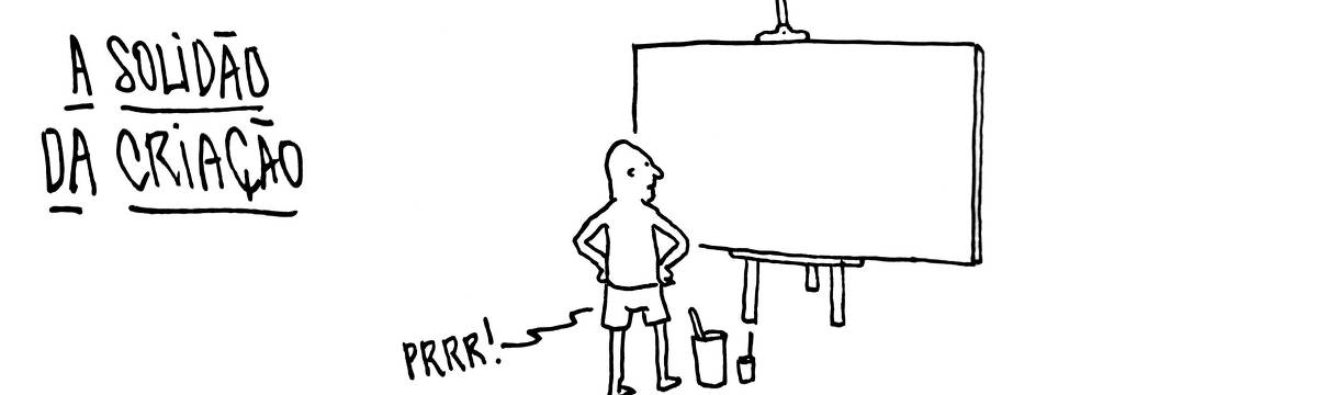 A tira de André Dahmer, publicada em 06.01.2024, tem apenas um quadro. Nele, um artista está diante de uma tela em branco, presa a um cavalete. Há latas de tinta no chão. Ao passo que o artista está soltando um pum, uma legenda anuncia: "A solidão do artista".