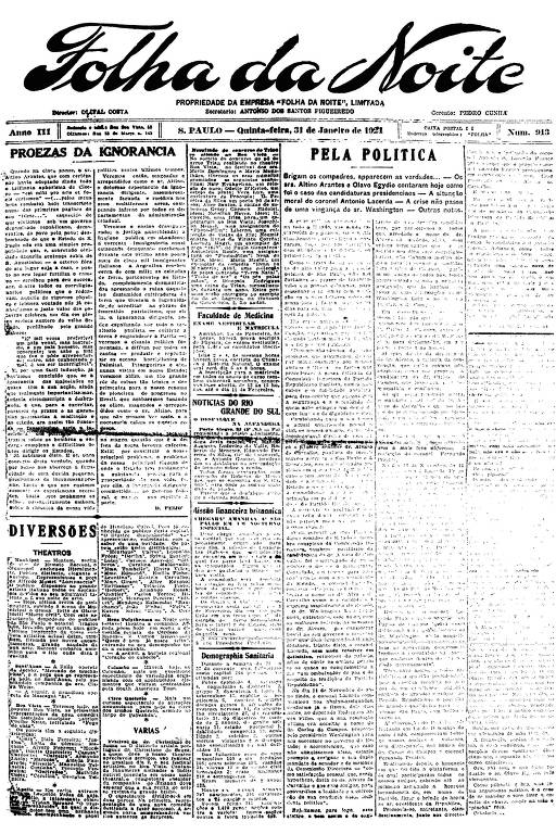 Primeira Página da Folha da Noite de 31 de janeiro de 1924