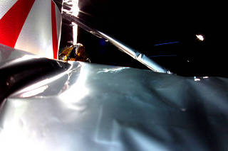 Space robotics firm Astrobotic Technology's Peregrine lunar lander is seen with a disturbance of its Multi-Layer Insulation