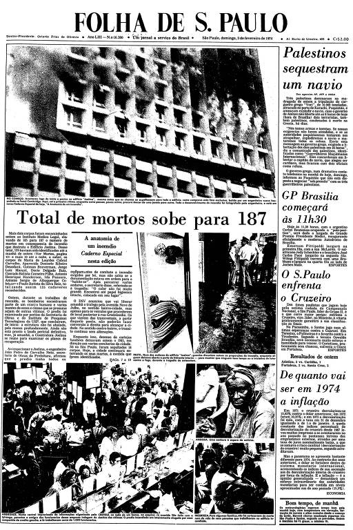 Primeira Página da Folha de 3 de fevereiro de 1974
