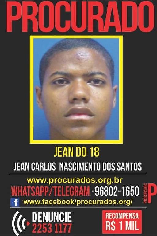 Cartaz mostra rosto de homem negro com apelido Jean do 18