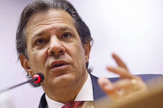 Brazil's Finance Minister Fernando Haddad attends a press conference in Brasilia