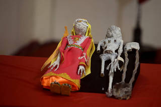Tiny bodies of a specimen are displayed, as according to studies by Peru's Institute of Legal Medicine, these 'Alien mummies' are dolls made with animal bones, in Lima