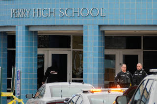 Aftermath of a shooting at Perry High School in Perry, Iowa