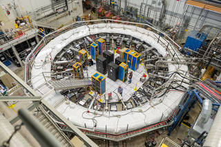 The Muon g-2 ring sits in its detector hall at U.S. Department of Energy's Fermi National Accelerator Laboratory (Fermilab) in Batavia