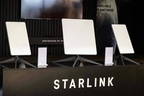 (FILES) Starlink satellite antennas are seen at the Internationale Funkausstellung (IFA), the international trade show for consumer electronics and home appliances, on August 31, 2023 during a preview at the fair grounds in Berlin. Billionaire Elon Musk said on October 28, 2023, that his Starlink satellite internet provider service would support internet access for 