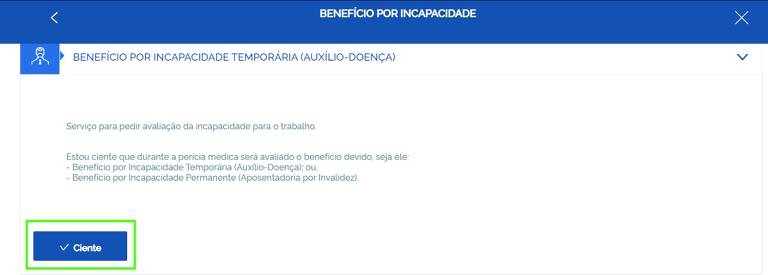 Leia a informação da tela e clique em "Ciente"
