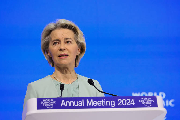 Presidente da União Europeia, Ursula von der Leyen, discursa no Fórum Econômico Mundial