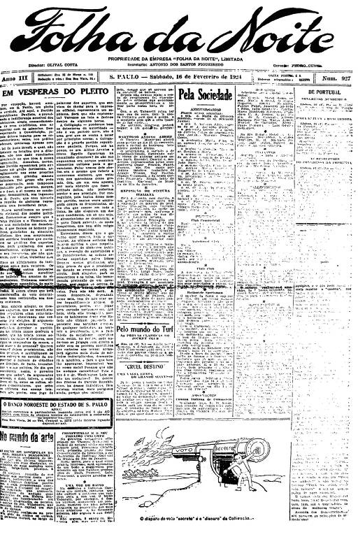 Primeira Página da Folha da Noite de 16 de fevereiro de 1924