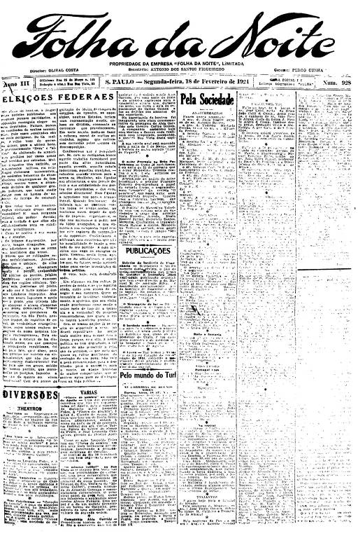 Primeira Página da Folha da Noite 18 de dezembro de 1924
