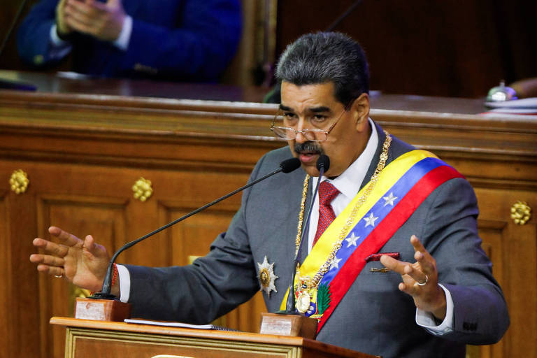 O ditador da Venezuela, Nicolás Maduro, durante discurso na Assembleia Nacional, em Caracas, em janeiro