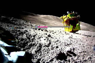 A handout image of the Smart Lander for Investigating Moon (SLIM) taken by LEV-2 on the moon