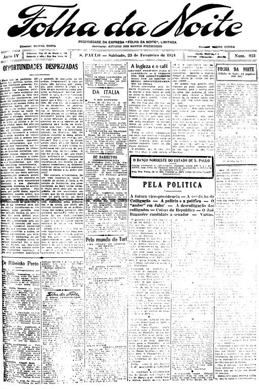 Primeira Página da Folha da Noite de 23 de fevereiro de 1923