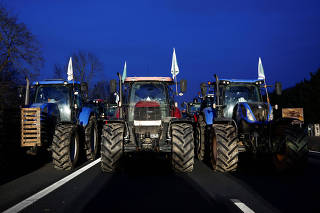 Farmers protest over price pressures, taxes, and green regulation in Chennevieres-les-Louvres