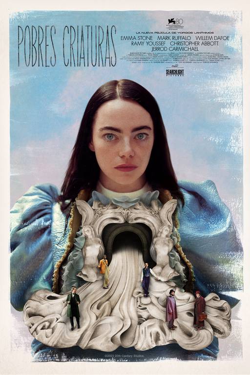 Emma Stone em cartaz do filme "Pobres Criaturas", de Yorgos Lanthimos