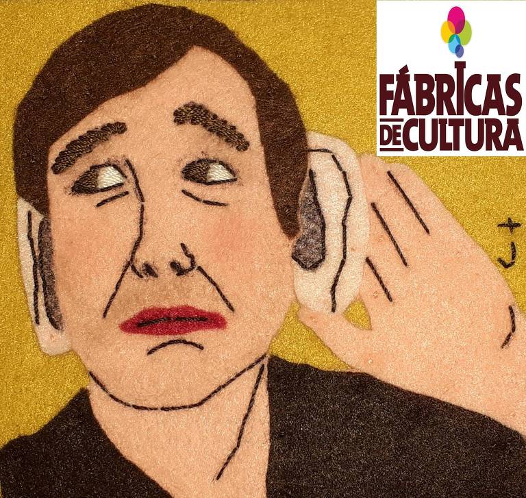 Em foto colorida, aparece a Ilustração em feltro com o rosto do repórter deste blog, feita pela artista Jaca Almeida, com reprodução do logo da instituição 