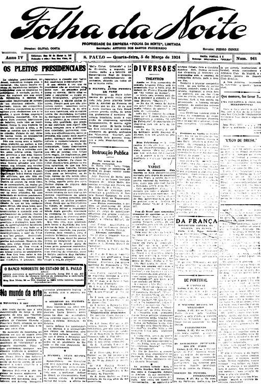 Primeira Página da Folha da Noite de 5 de março de 1924