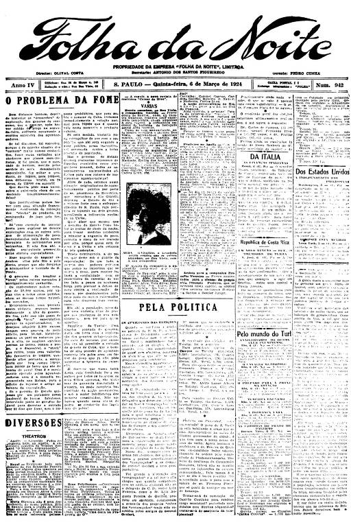Primeira Página da Folha da Noite de 6 de março de 1924