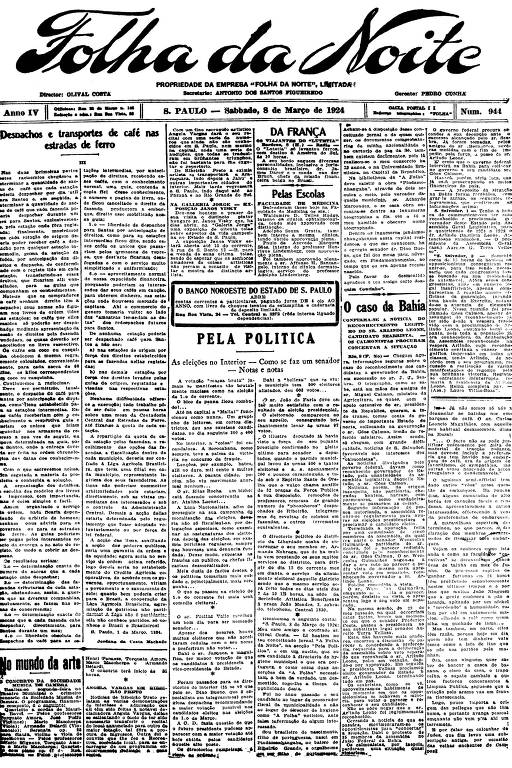 Primeira Página da Folha da Noite de 8 de março de 1924