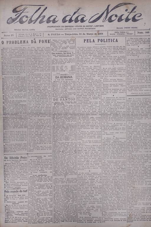 Primeira Página da Folha da Noite de 11 de março de 1924