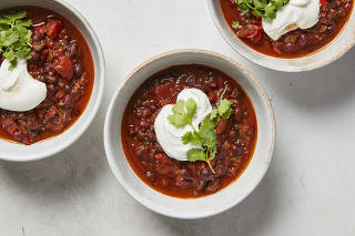 Black Bean Chili With Mushrooms. (Christopher Testani/The New York Times)