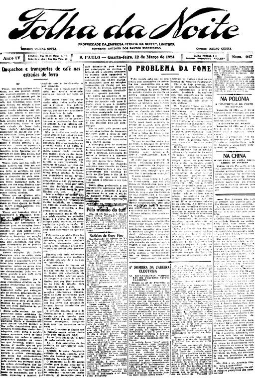 Primeira Página da Folha da Noite de 12 de março de 1924