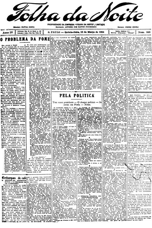 Primeira Página da Folha da Noite de 13 de março de 1924