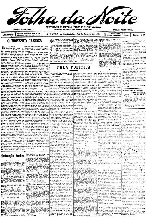 Primeira Página da Folha da Noite de 14 de março de 1924