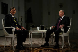 Russian President Vladimir Putin gives interview to U.S. television host Tucker Carlson in Moscow