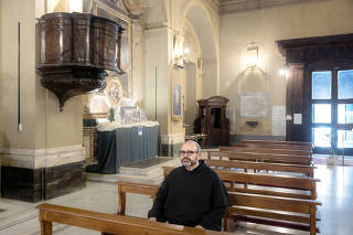 Paolo Benanti, a Franciscan friar and a professor at the Gregorian, the Harvard of RomeÕs pontifical universities, in the Church of Saints Quirico and Giulitta in Rome,  Jan. 29, 2024. (Alessandro Penso/The New York Times)
