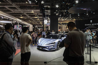 A Yangwang model auto, BYDs upscale brand, at the auto show in Shanghai, China, April 19, 2023. (Qilai Shen/The New York Times)