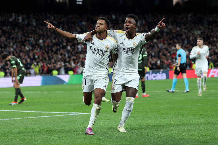 Brasileiros Rodrygo e Vinicius Júnior são os artilheiros do Real Madrid nesta Champions League