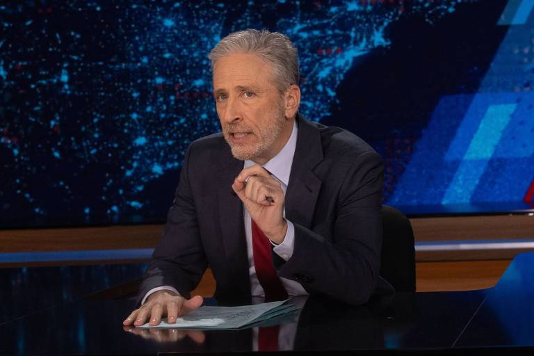 O apresentador Jon Stewart no programa 'The Daily Show'