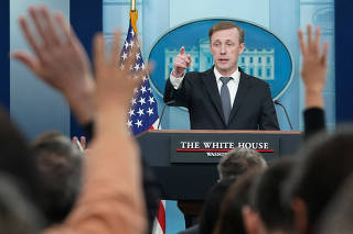 Sullivan fields a question duriong a press briefing at the White House in Washington
