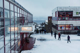 The city center of Mo I Rana, Norway, Jan. 23, 2024. (Thomas Ekstrom/The New York Times)
