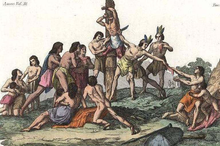 Ilustração do séculio 19 sobre sacrifícios humanos entre povos andinos
