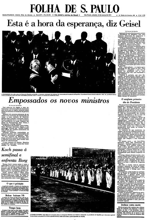 Primeira Página da Folha de 16 de março de 1974