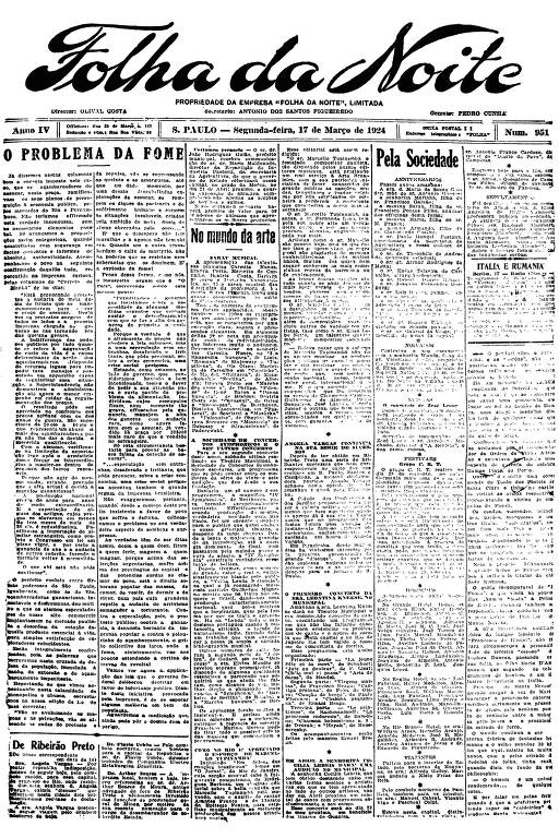 Primeira Página da Folha da Noite de 17 de março de 1924