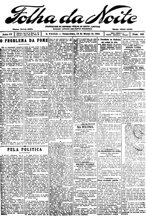 Primeira Página da Folha da Noite de 18 de março de 1924