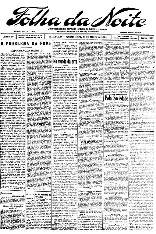 Primeira Página da Folha da Noite de 19 de março de 1924